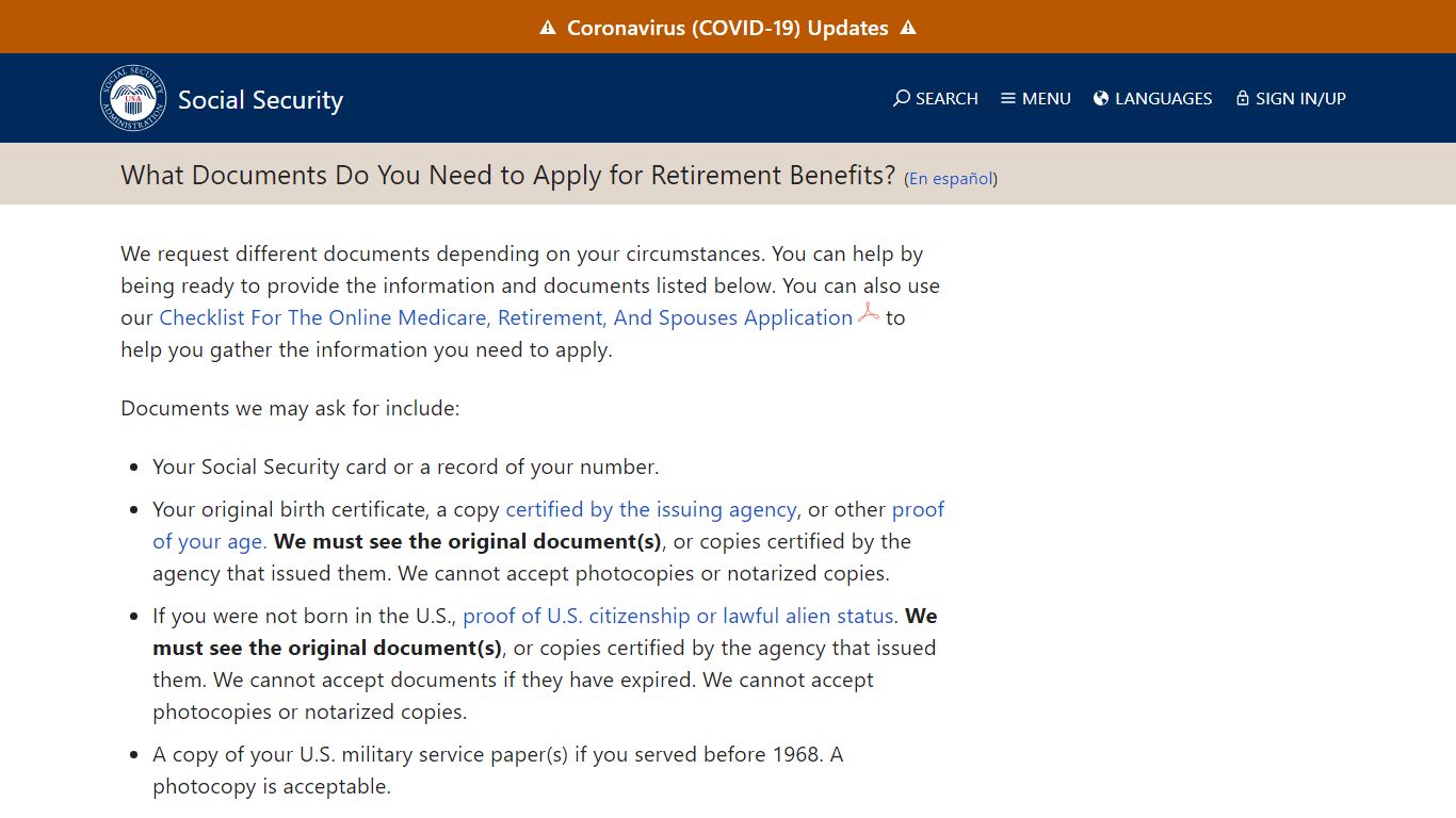 Retirement | What Documents Will You Need When You Apply? | SSA