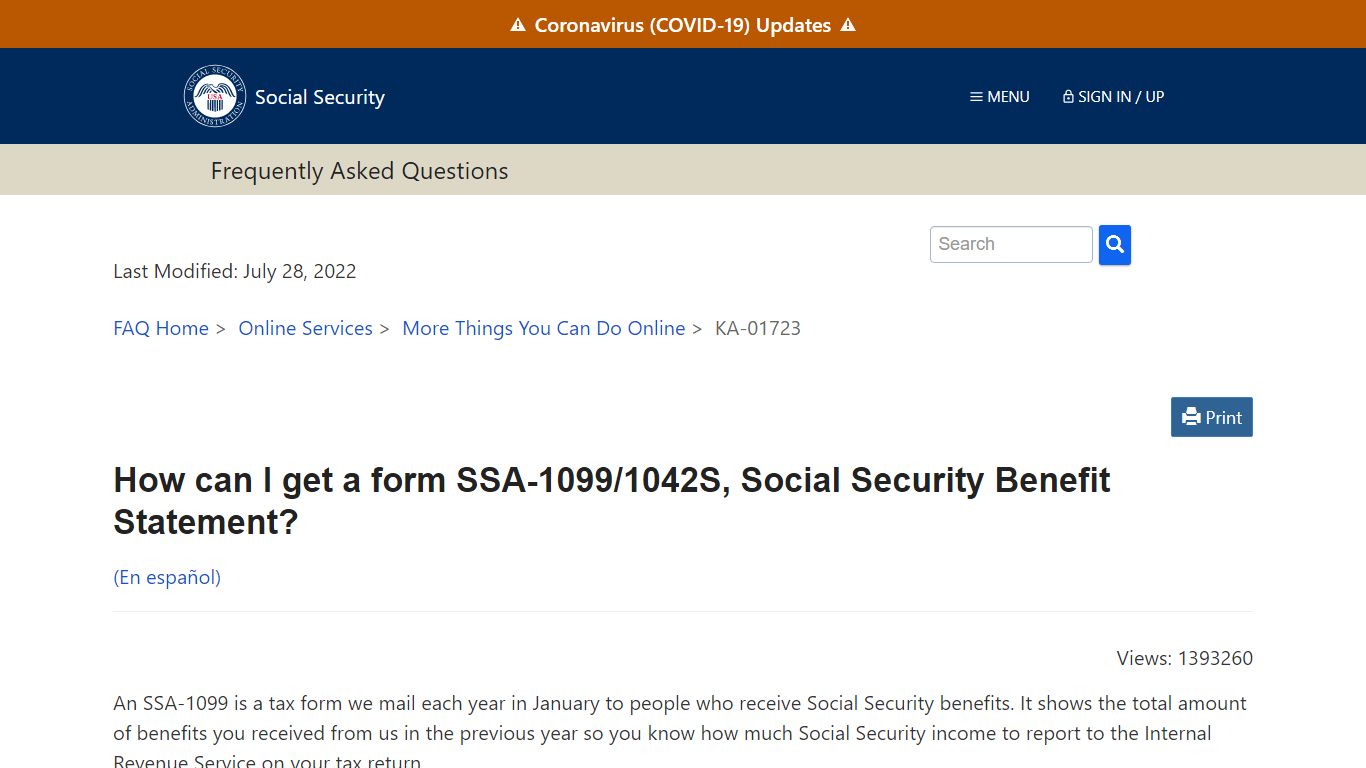 How can I get a form SSA-1099/1042S, Social Security Benefit Statement ...
